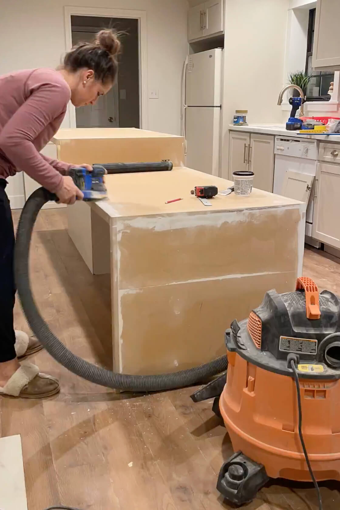 Building a DIY waterfall kitchen island.